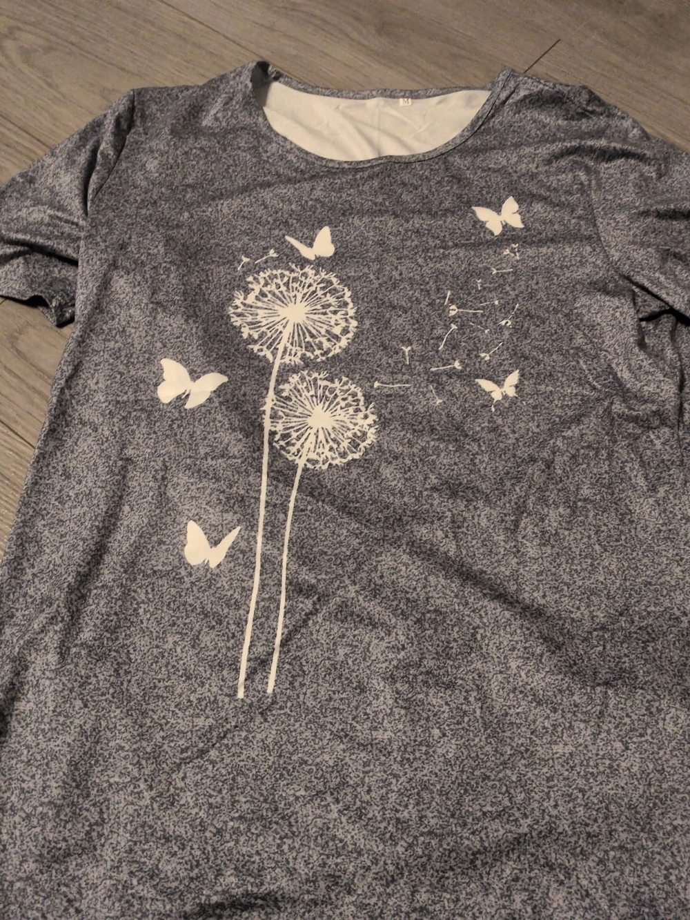 Short Sleeve Women's Tee with Dandelion & Butterfly Print - Blue